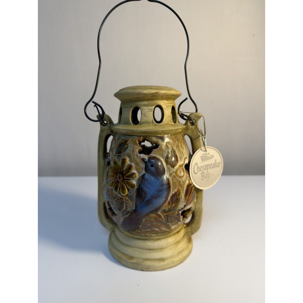 Chesapeake Bay‎ Lantern Candle Holder Ceramic Bird Floral Rustic Decor